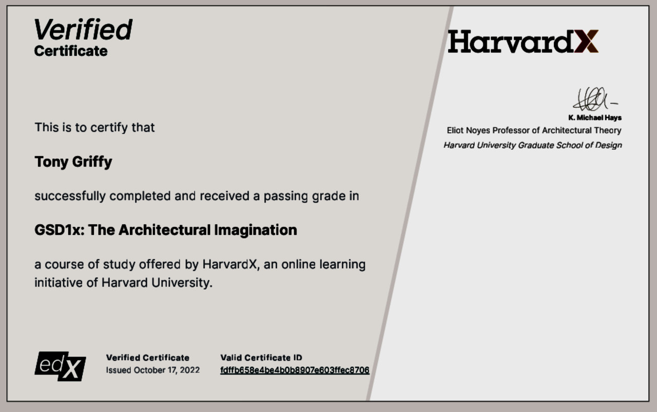 HarvardX GSD1x Certificate 1